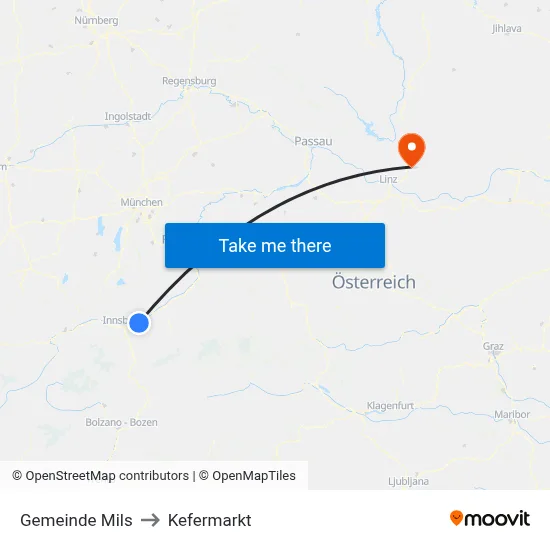 Gemeinde Mils to Kefermarkt map