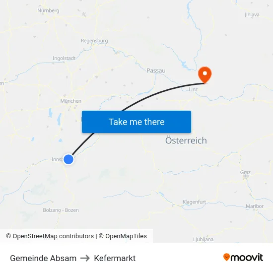 Gemeinde Absam to Kefermarkt map