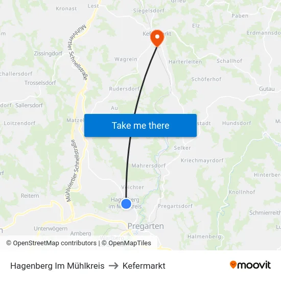 Hagenberg Im Mühlkreis to Kefermarkt map