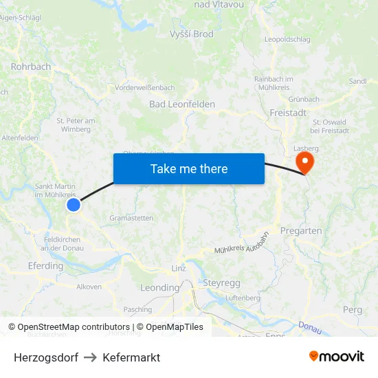 Herzogsdorf to Kefermarkt map