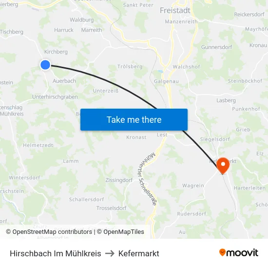 Hirschbach Im Mühlkreis to Kefermarkt map