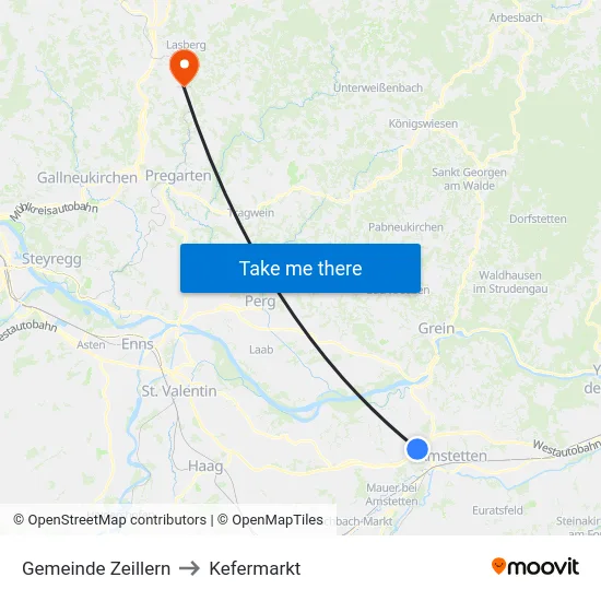 Gemeinde Zeillern to Kefermarkt map