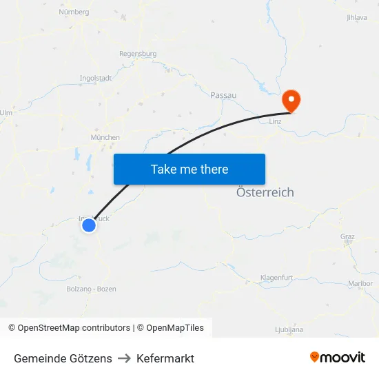 Gemeinde Götzens to Kefermarkt map