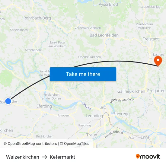 Waizenkirchen to Kefermarkt map