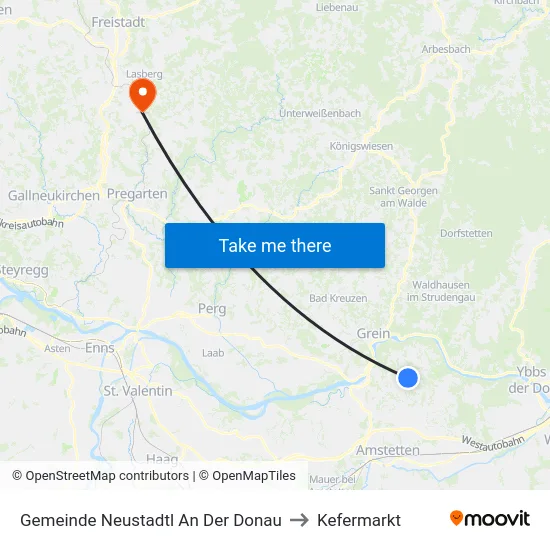 Gemeinde Neustadtl An Der Donau to Kefermarkt map