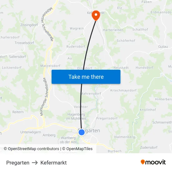 Pregarten to Kefermarkt map