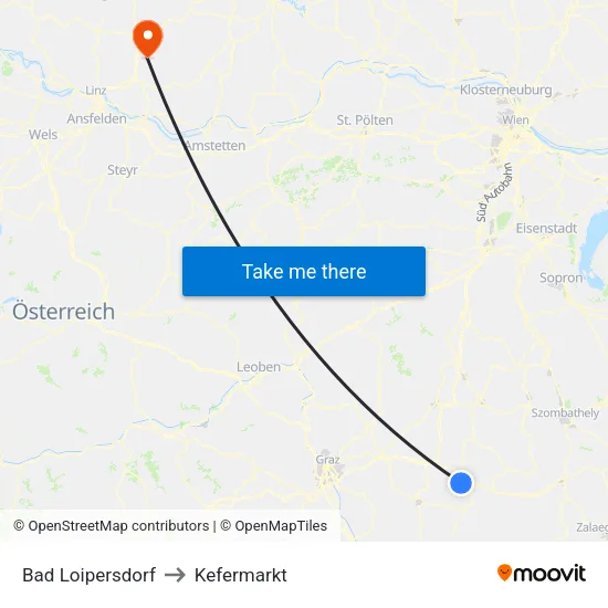 Bad Loipersdorf to Kefermarkt map