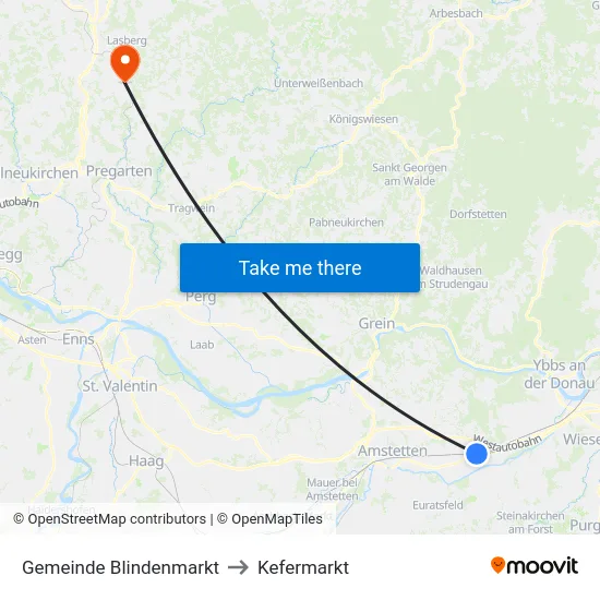 Gemeinde Blindenmarkt to Kefermarkt map