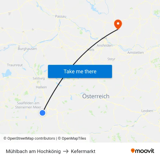 Mühlbach am Hochkönig to Kefermarkt map