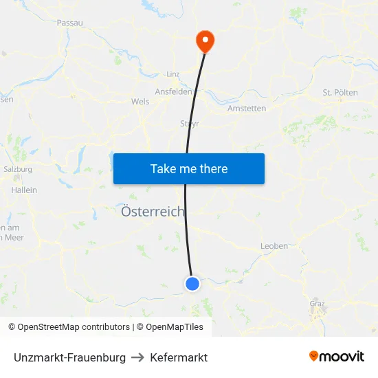 Unzmarkt-Frauenburg to Kefermarkt map