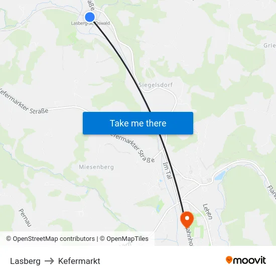 Lasberg to Kefermarkt map