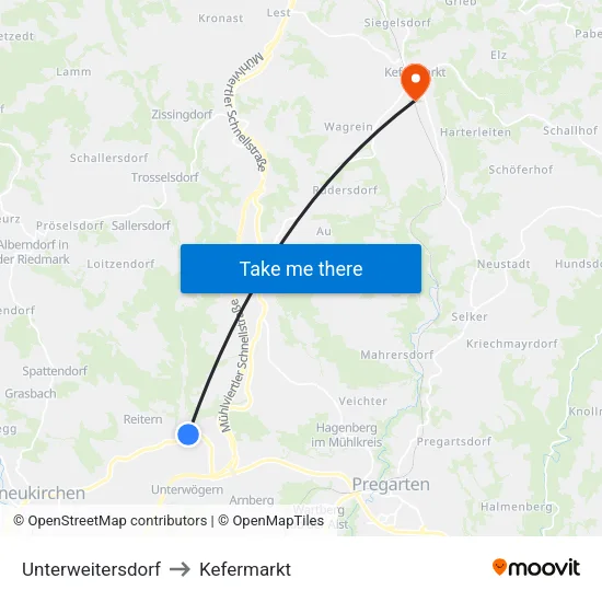 Unterweitersdorf to Kefermarkt map