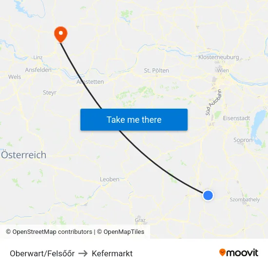 Oberwart/Felsőőr to Kefermarkt map