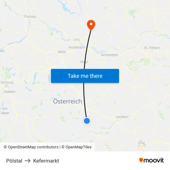 Pölstal to Kefermarkt map