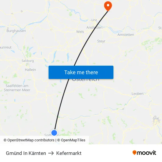 Gmünd In Kärnten to Kefermarkt map