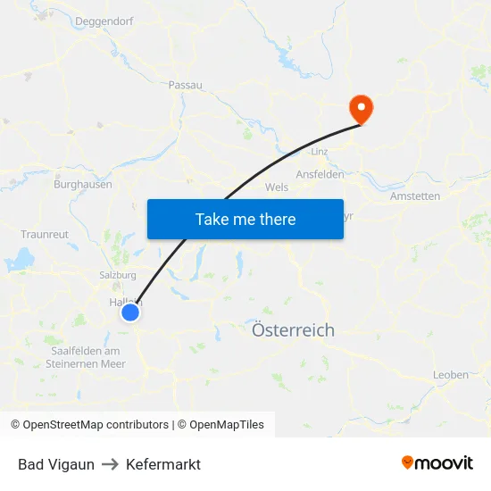Bad Vigaun to Kefermarkt map