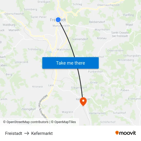 Freistadt to Kefermarkt map