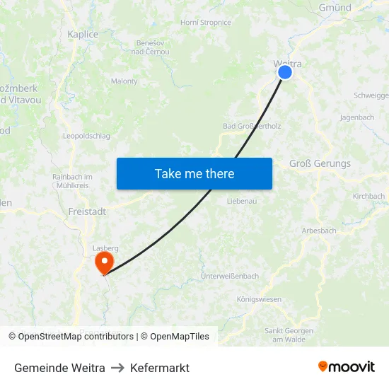Gemeinde Weitra to Kefermarkt map