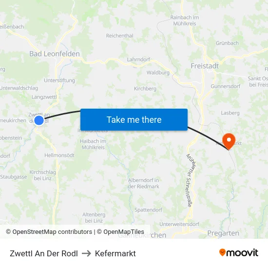 Zwettl An Der Rodl to Kefermarkt map