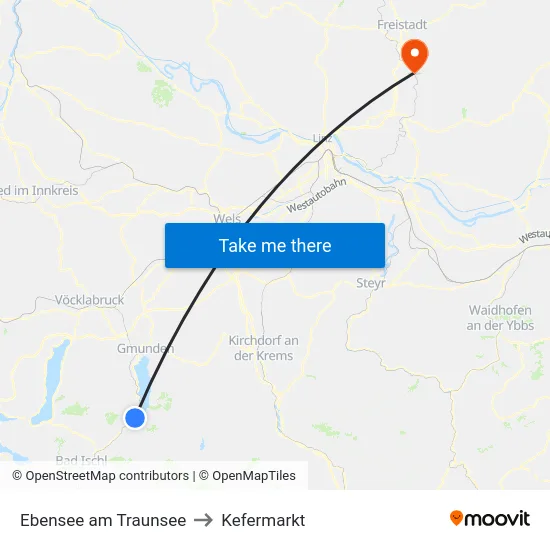 Ebensee am Traunsee to Kefermarkt map