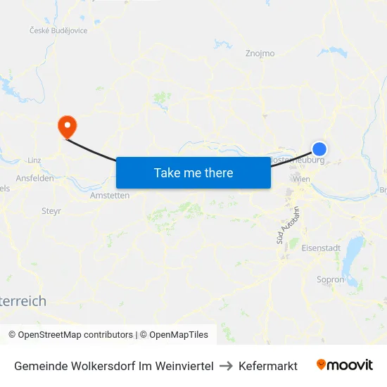 Gemeinde Wolkersdorf Im Weinviertel to Kefermarkt map