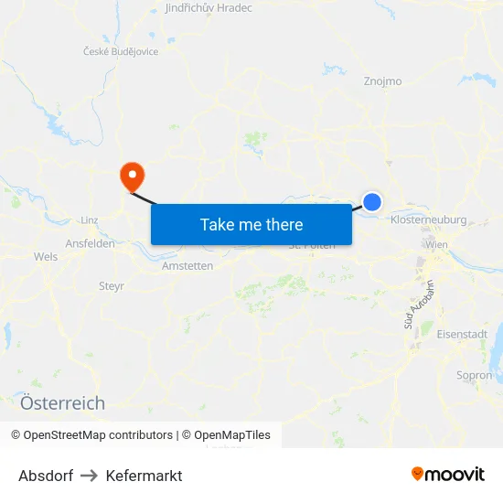 Absdorf to Kefermarkt map