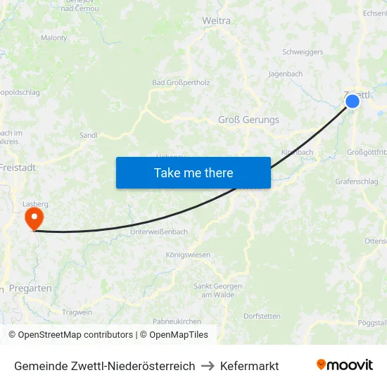 Gemeinde Zwettl-Niederösterreich to Kefermarkt map