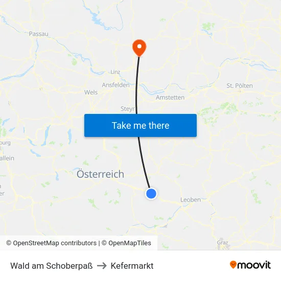 Wald am Schoberpaß to Kefermarkt map