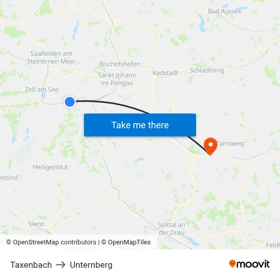 Taxenbach to Unternberg map