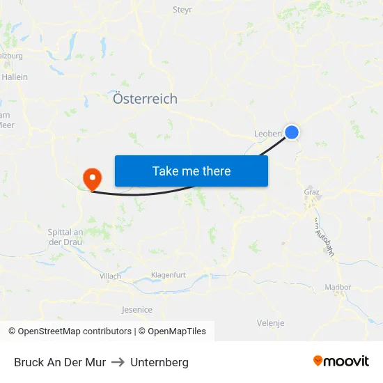 Bruck An Der Mur to Unternberg map