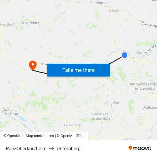 Pöls-Oberkurzheim to Unternberg map