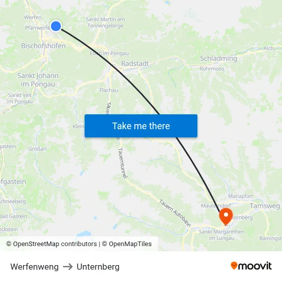Werfenweng to Unternberg map
