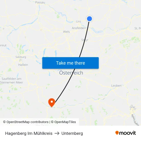 Hagenberg Im Mühlkreis to Unternberg map