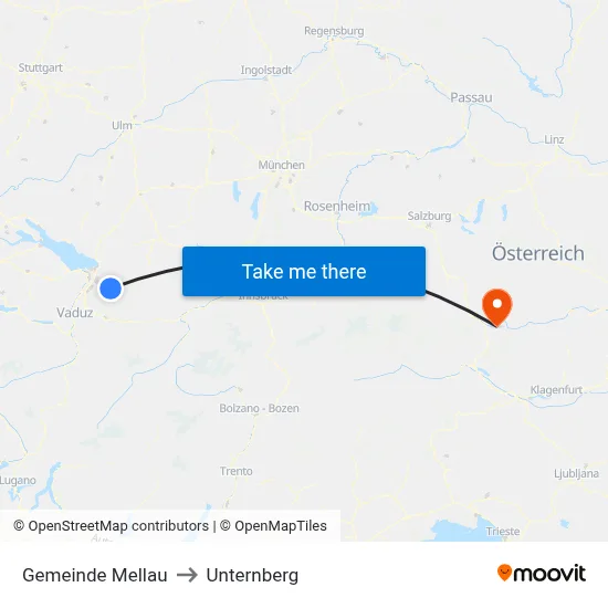 Gemeinde Mellau to Unternberg map