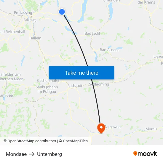 Mondsee to Unternberg map