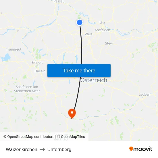Waizenkirchen to Unternberg map