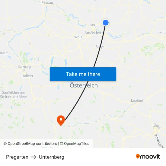 Pregarten to Unternberg map