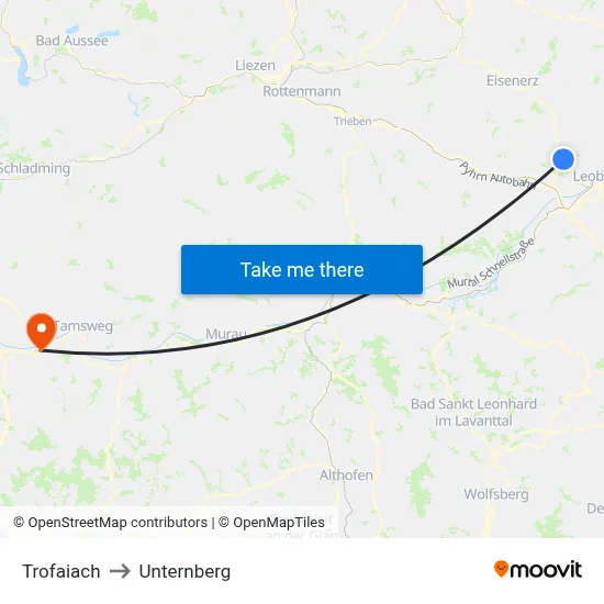 Trofaiach to Unternberg map