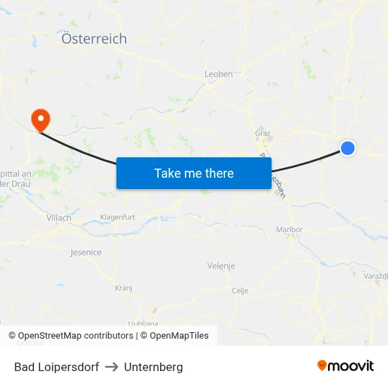Bad Loipersdorf to Unternberg map
