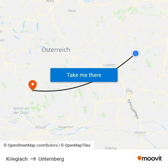 Krieglach to Unternberg map