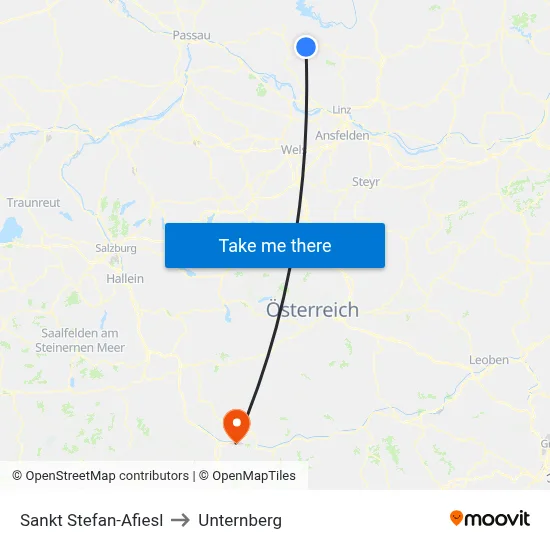 Sankt Stefan-Afiesl to Unternberg map