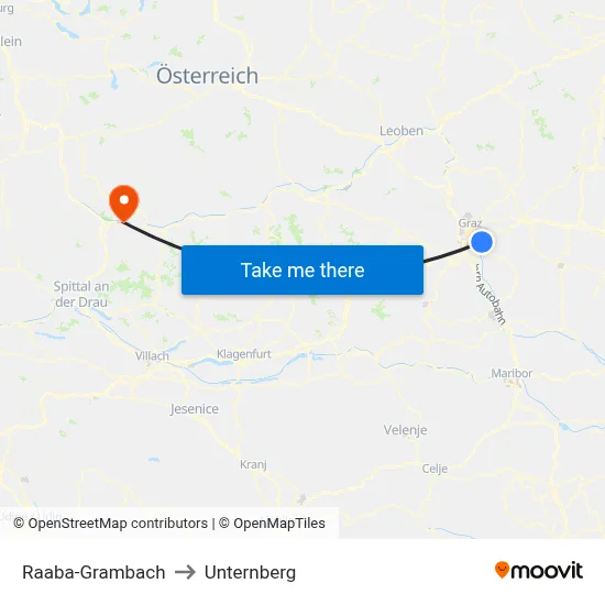 Raaba-Grambach to Unternberg map