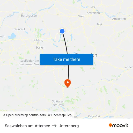 Seewalchen am Attersee to Unternberg map