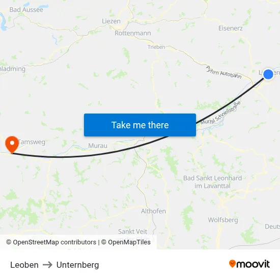 Leoben to Unternberg map