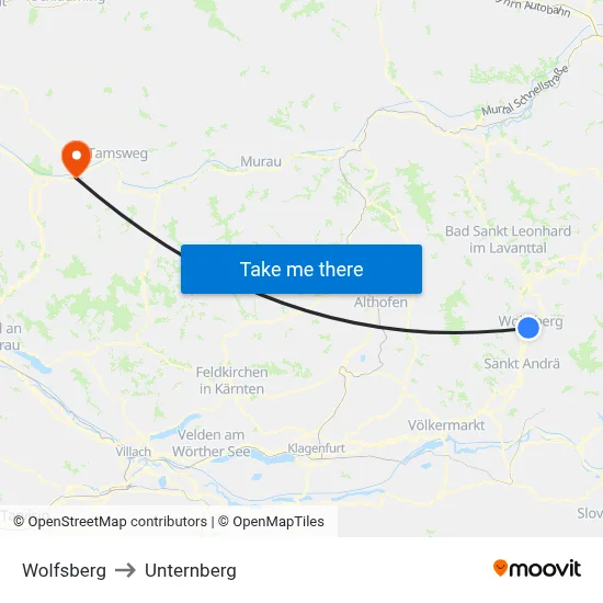 Wolfsberg to Unternberg map
