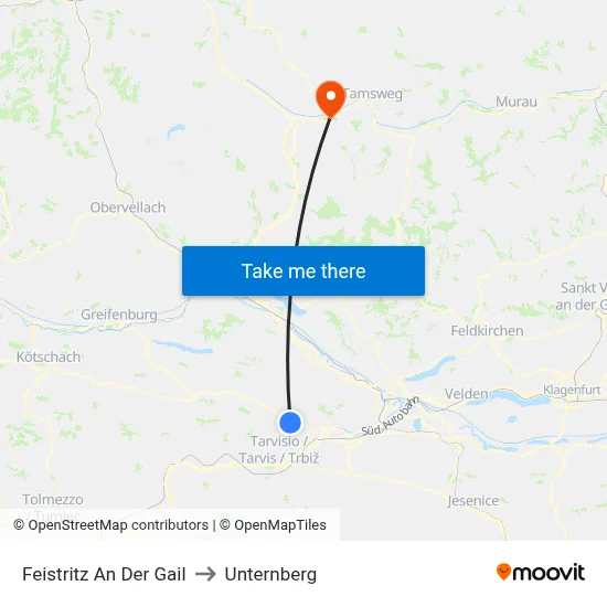 Feistritz An Der Gail to Unternberg map