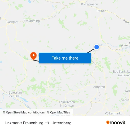 Unzmarkt-Frauenburg to Unternberg map