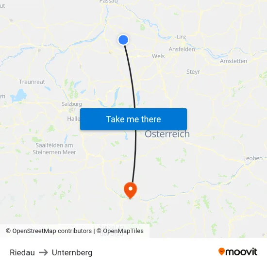 Riedau to Unternberg map