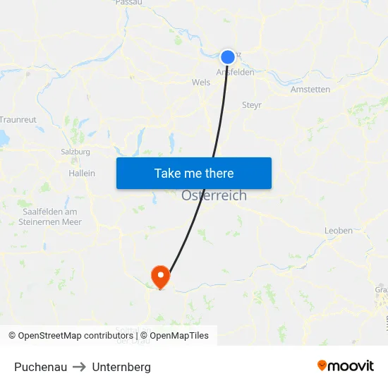 Puchenau to Unternberg map