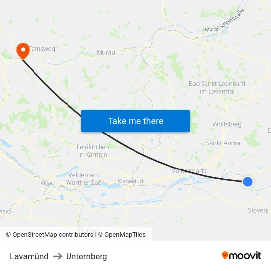 Lavamünd to Unternberg map